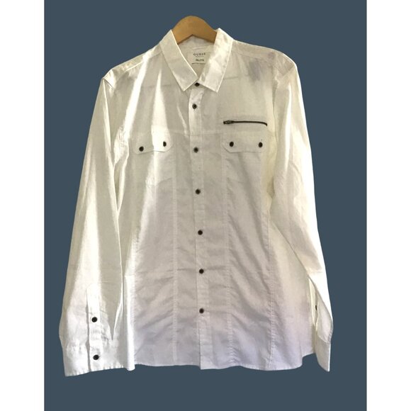 GUESS- MENS WHITE BUTTON-DOWN LONG SLEEVE 100 COTTON SHIRT SIZE XX-LARGE - Picture 1 of 7